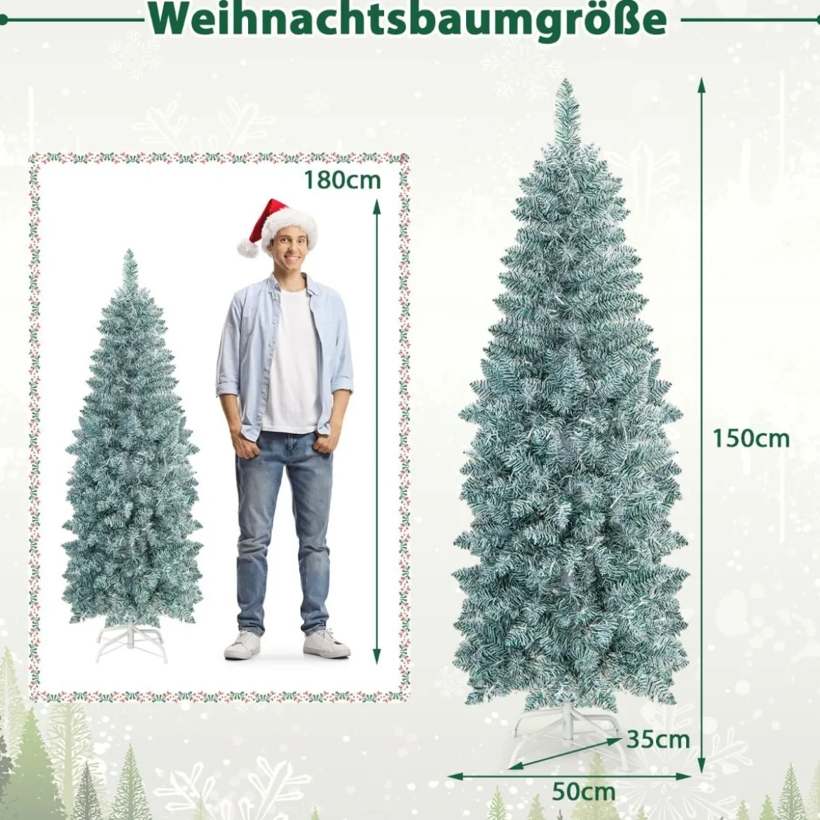 150 cm hoher Beleuchteter Künstlicher Weihnachtsbaum mit LED-Lichtern Grün