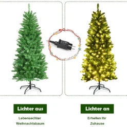150 cm hoher beleuchteter künstlicher Bleistift-Weihnachtsbaum mit warmweißen Leuchte Grün