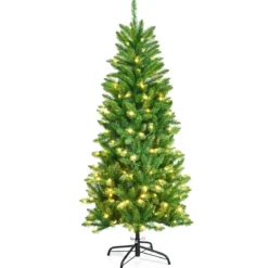 150 cm hoher beleuchteter künstlicher Bleistift-Weihnachtsbaum mit warmweißen Leuchte Grün