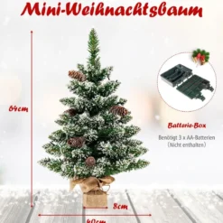 64 cm hoher beleuchteter Mini-Weihnachtsbaum Kleiner Künstlicher Schneebeflockter Christbaum Grün