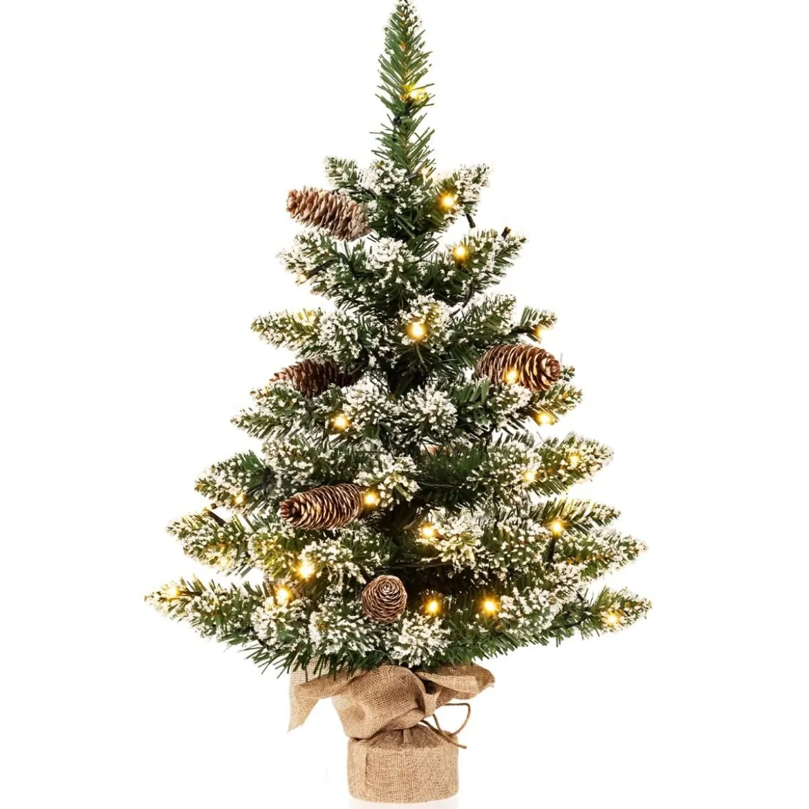 64 cm hoher beleuchteter Mini-Weihnachtsbaum Kleiner Künstlicher Schneebeflockter Christbaum Grün
