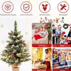 64 cm hoher beleuchteter Mini-Weihnachtsbaum Kleiner Künstlicher Schneebeflockter Christbaum Grün