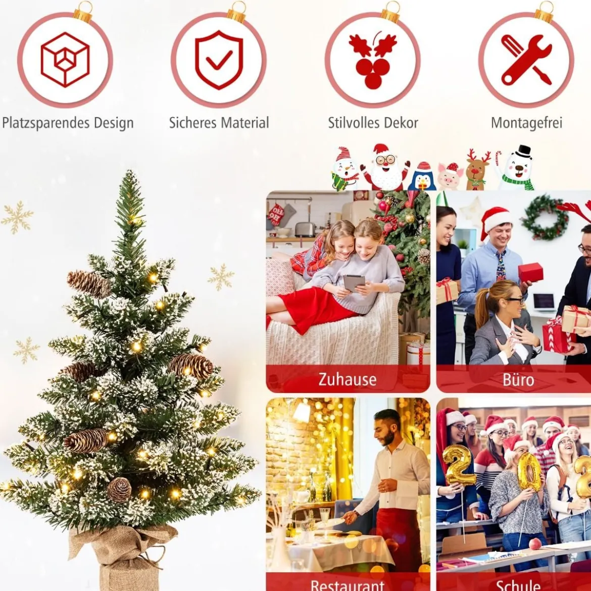 64 cm hoher beleuchteter Mini-Weihnachtsbaum Kleiner Künstlicher Schneebeflockter Christbaum Grün