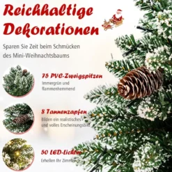64 cm hoher beleuchteter Mini-Weihnachtsbaum Kleiner Künstlicher Schneebeflockter Christbaum Grün