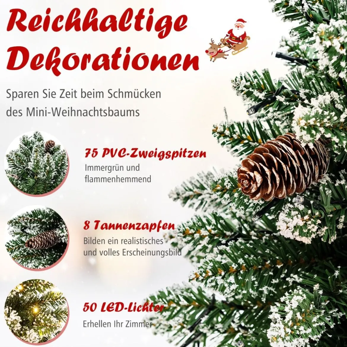 64 cm hoher beleuchteter Mini-Weihnachtsbaum Kleiner Künstlicher Schneebeflockter Christbaum Grün