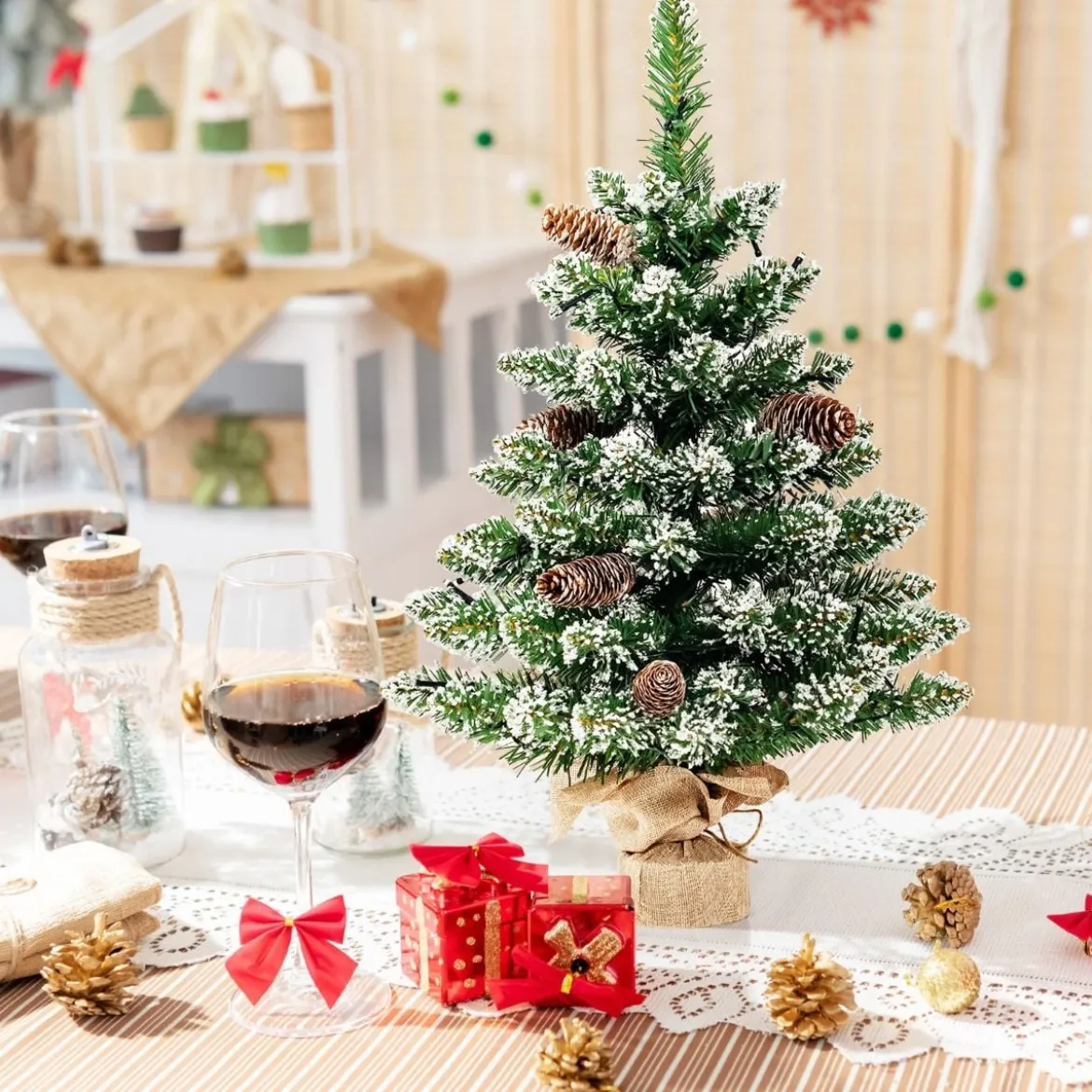 64 cm hoher beleuchteter Mini-Weihnachtsbaum Kleiner Künstlicher Schneebeflockter Christbaum Grün