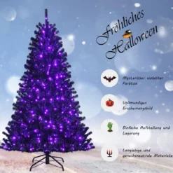 180 cm hoher beleuchteter schwarzer Weihnachtsbaum mit 250 lila LED-Lichtern für Feiertage