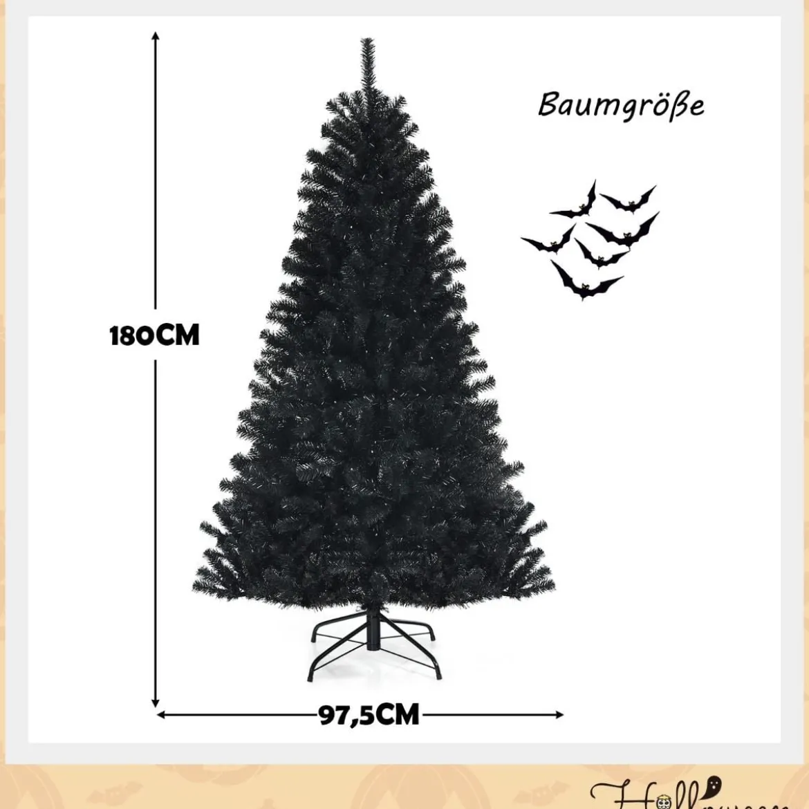 180 cm hoher beleuchteter schwarzer Weihnachtsbaum mit 250 lila LED-Lichtern für Feiertage
