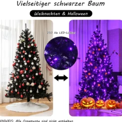 180 cm hoher beleuchteter schwarzer Weihnachtsbaum mit 250 lila LED-Lichtern für Feiertage