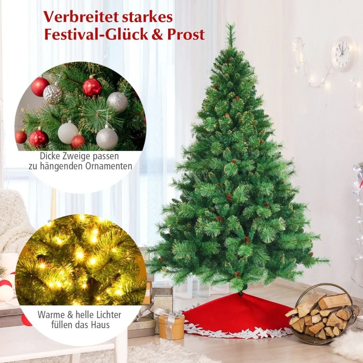 180 cm hoher beleuchteter Weihnachtsbaum Weihnachtsbaum mit 350 LED-Lichtern Grün
