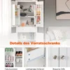 183 cm Hoher Freistehender Küchenschrank mit 4 Türen 76,5 x 40 x 183 cm Weiß