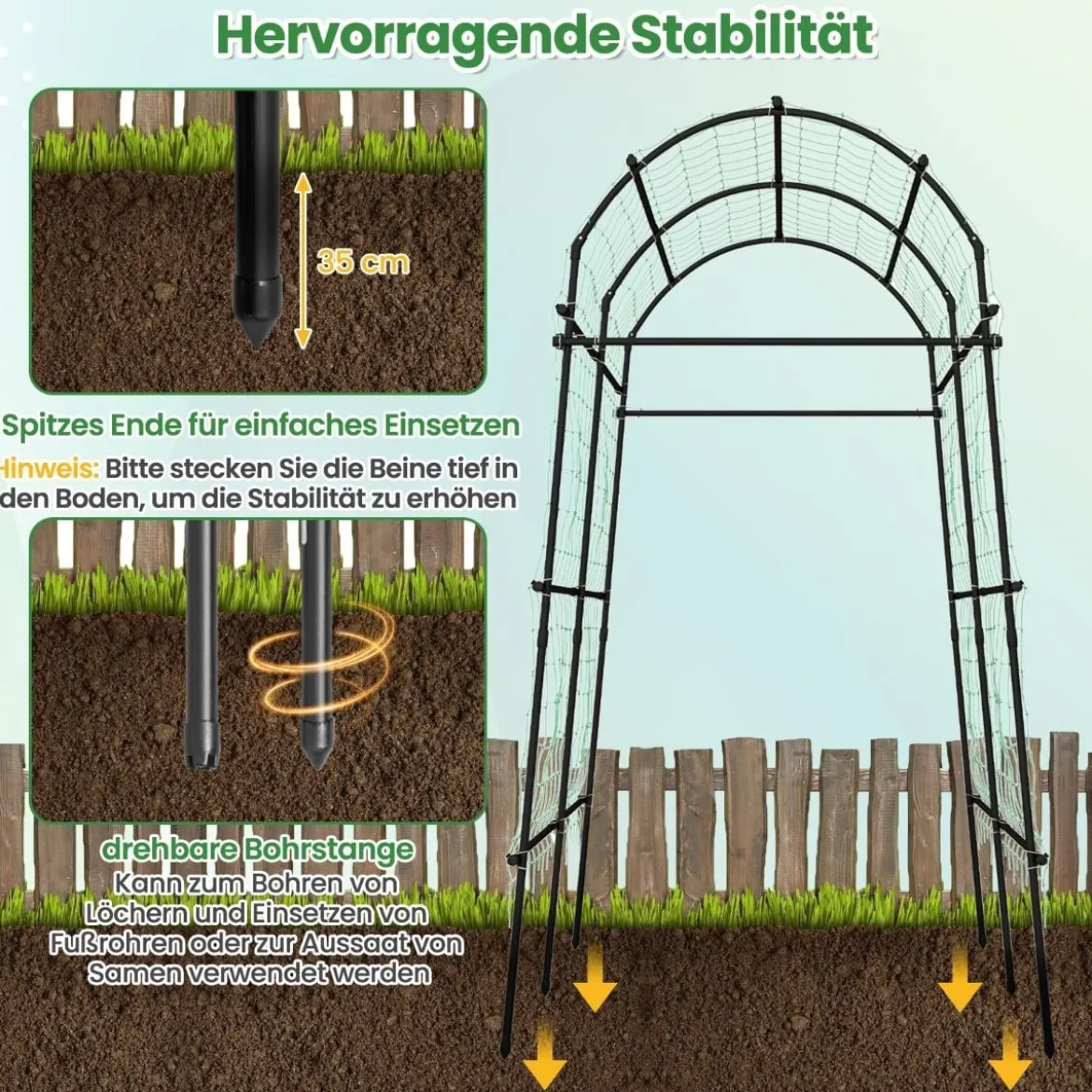 230 cm Hoher Gartenbogen für Kletterpflanzen mit PE-beschichteter Metallstruktur Rankhilfe