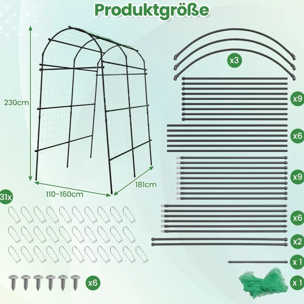 230 cm Hoher Gartenbogen für Kletterpflanzen mit PE-beschichteter Metallstruktur Rankhilfe