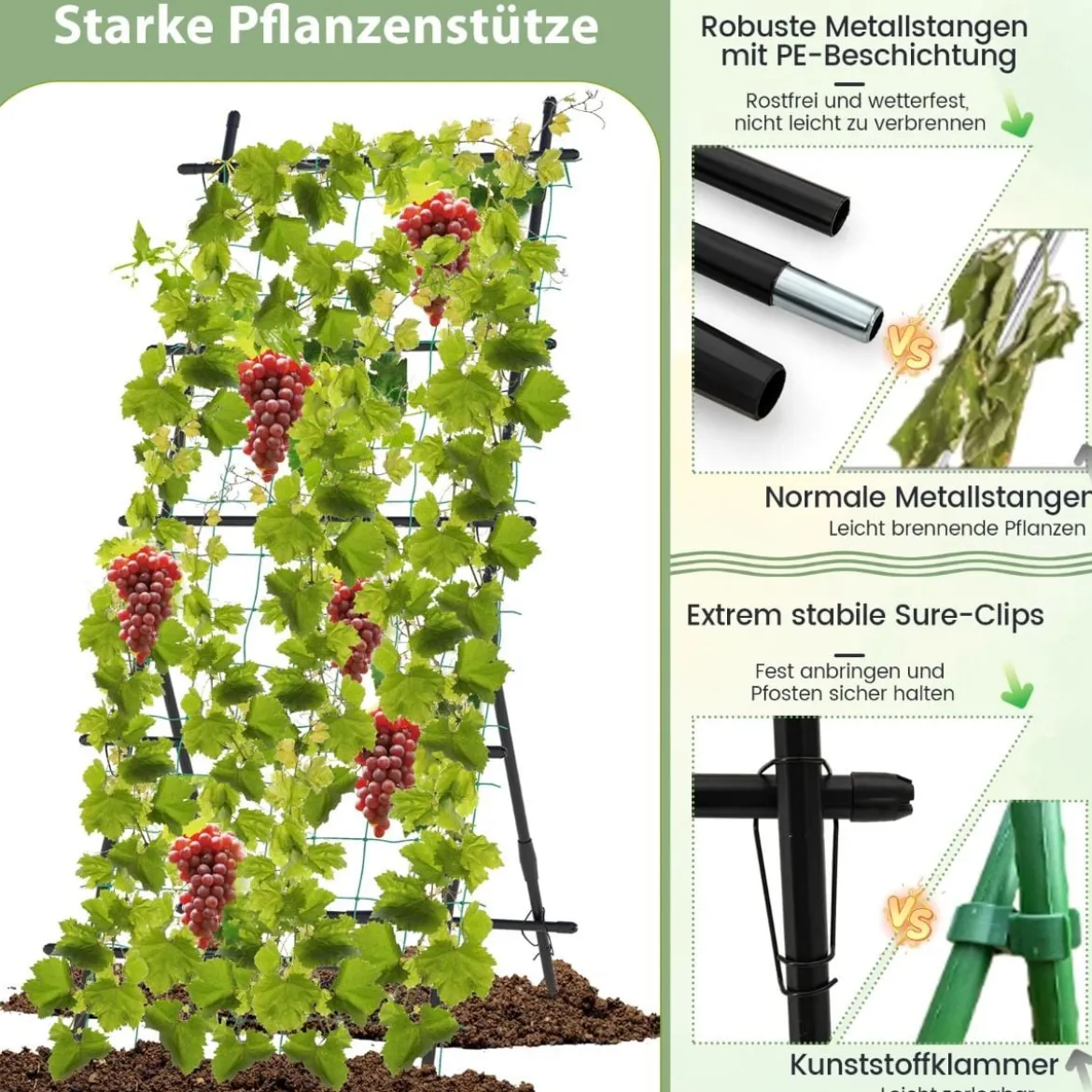 187 cm Hoher Garten-Trellis mit Netz für Gurken-Kletterpflanzen Vertikaler Pflanzenstützständer