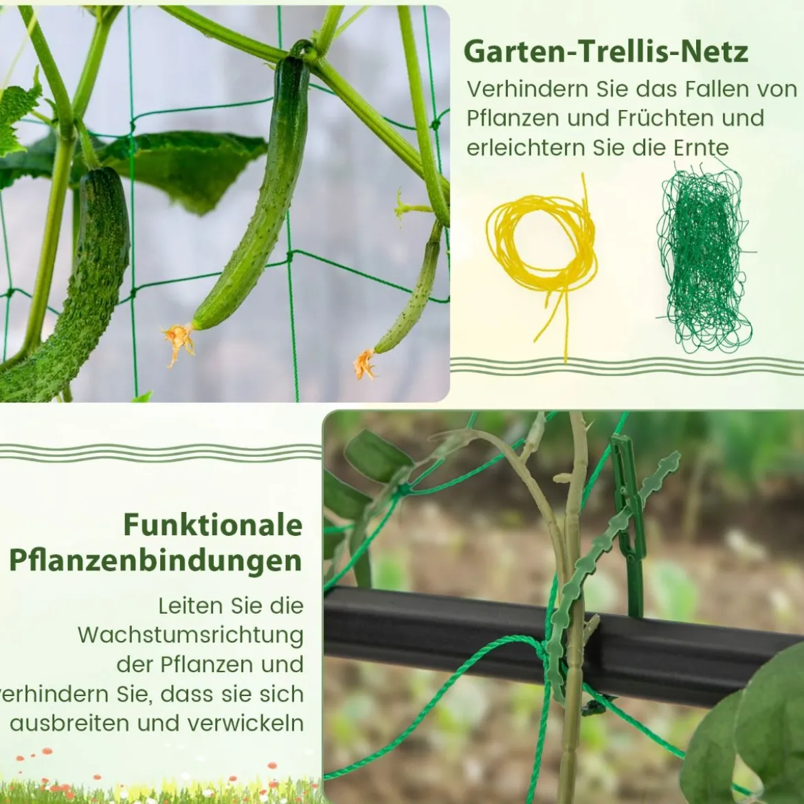187 cm Hoher Garten-Trellis mit Netz für Gurken-Kletterpflanzen Vertikaler Pflanzenstützständer