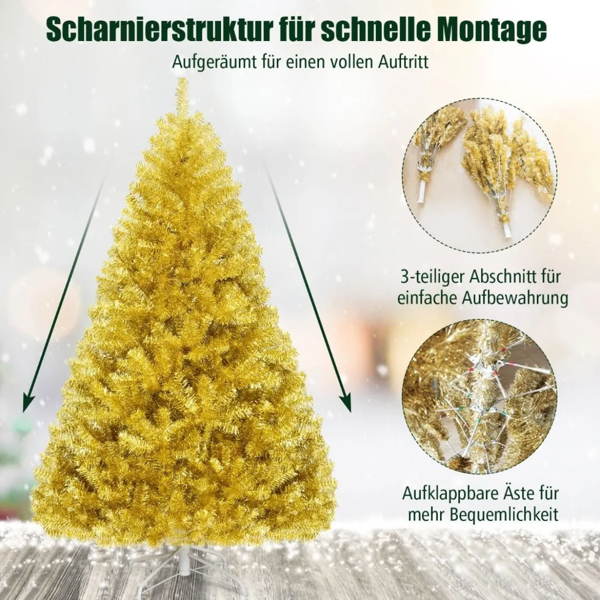 180 cm hoher goldener Weihnachtsbaum künstlicher Lametta-Weihnachtsbaum Champagnerfarben