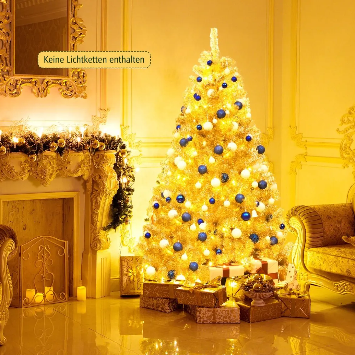 180 cm hoher goldener Weihnachtsbaum künstlicher Lametta-Weihnachtsbaum Champagnerfarben