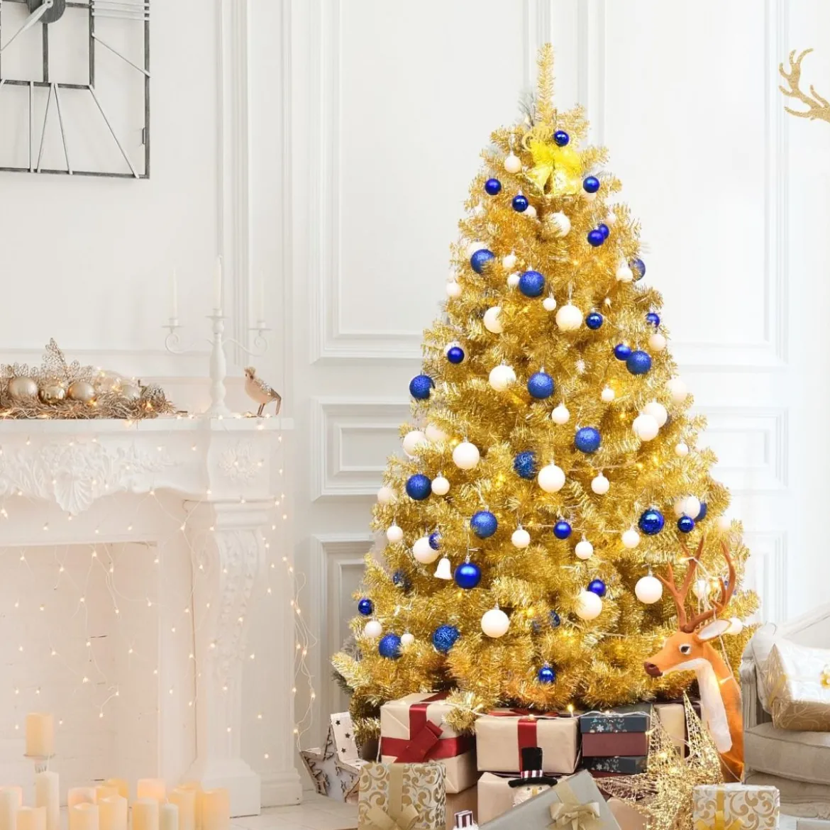 180 cm hoher goldener Weihnachtsbaum künstlicher Lametta-Weihnachtsbaum Champagnerfarben