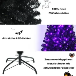 150 cm hoher Halloween- / Weihnachtsbaum schwarzer künstlicher Baum mit lila LED-Lichtern