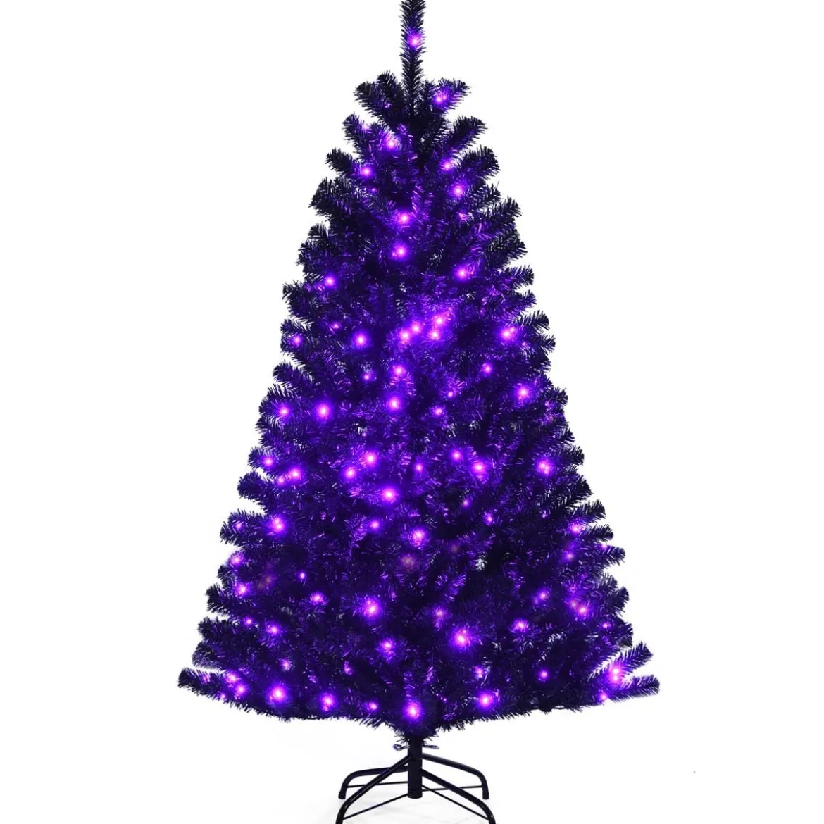 150 cm hoher Halloween- / Weihnachtsbaum schwarzer künstlicher Baum mit lila LED-Lichtern