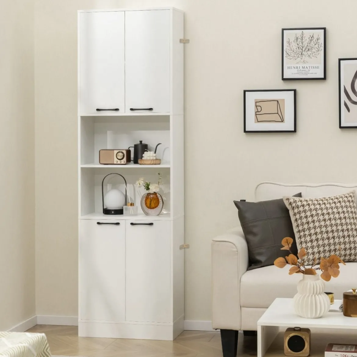 190 cm Hoher Küchenschrank mit Türen & Regalen Sideboard Hochschrank 56 x 30 x 190 cm