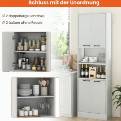 190 cm Hoher Küchenschrank mit Türen & Regalen Sideboard Hochschrank 56 x 30 x 190 cm