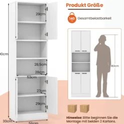 190 cm Hoher Küchenschrank mit Türen & Regalen Sideboard Hochschrank 56 x 30 x 190 cm