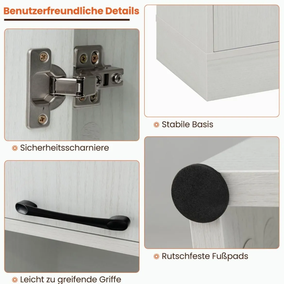 190 cm Hoher Küchenschrank mit Türen & Regalen Sideboard Hochschrank 56 x 30 x 190 cm