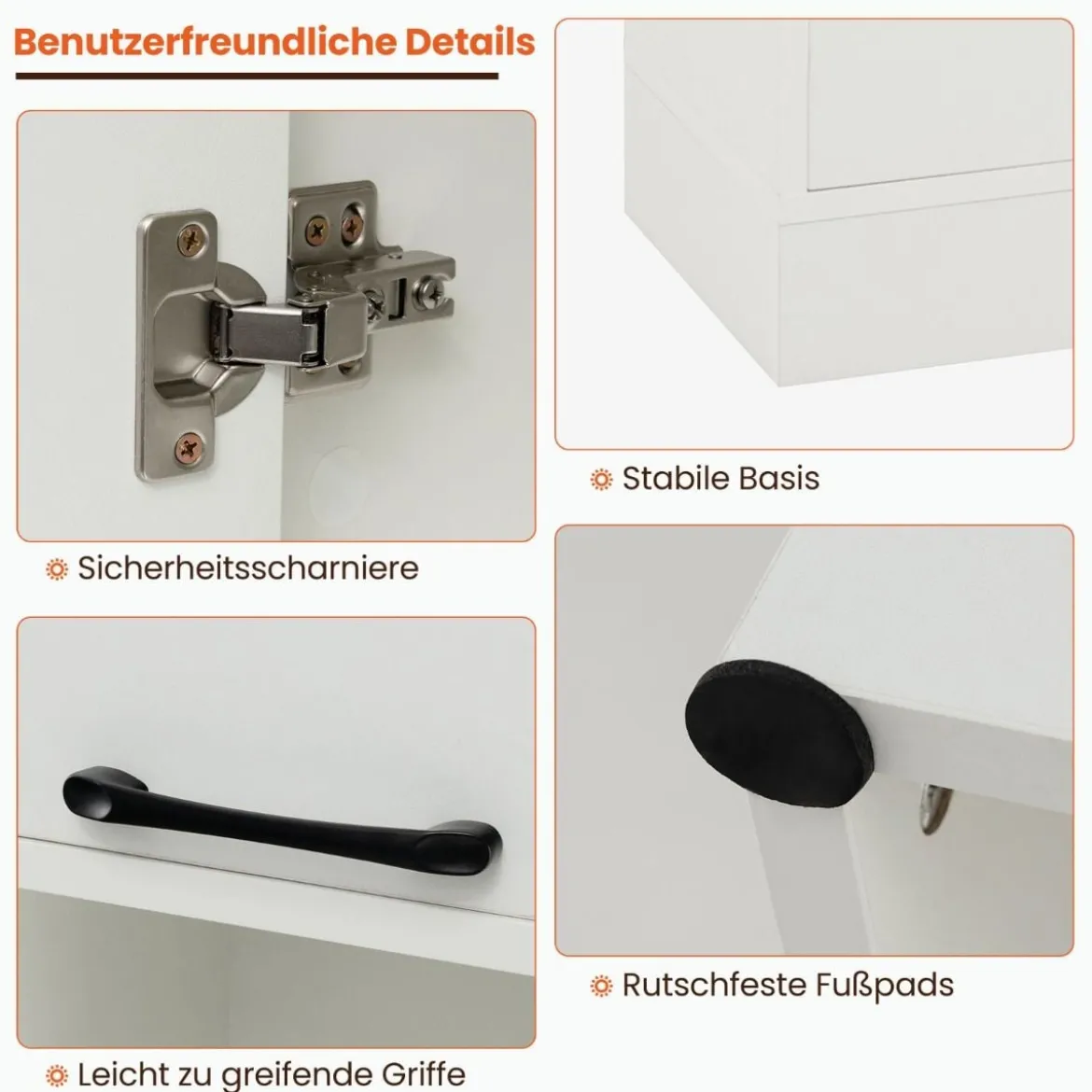 190 cm Hoher Küchenschrank mit Türen & Regalen Sideboard Hochschrank 56 x 30 x 190 cm