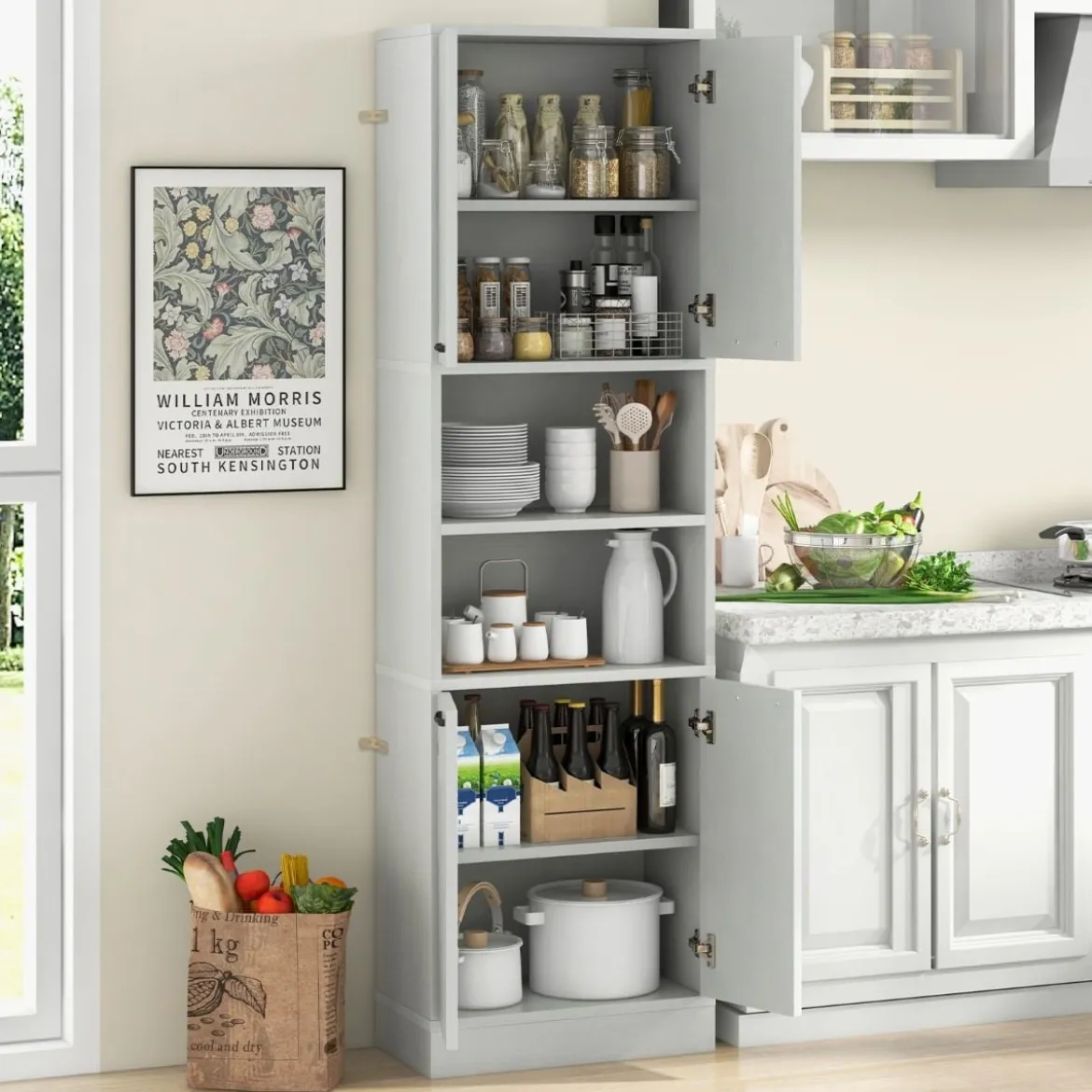 190 cm Hoher Küchenschrank mit Türen & Regalen Sideboard Hochschrank 56 x 30 x 190 cm