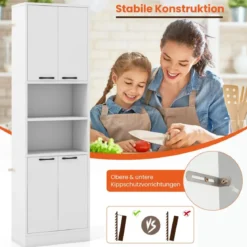 190 cm Hoher Küchenschrank mit Türen & Regalen Sideboard Hochschrank 56 x 30 x 190 cm