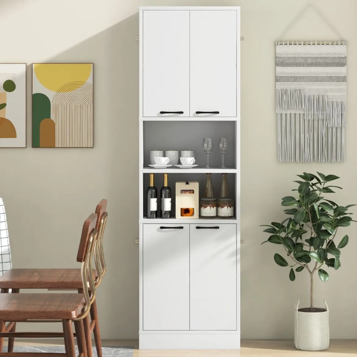 190 cm Hoher Küchenschrank mit Türen & Regalen Sideboard Hochschrank 56 x 30 x 190 cm