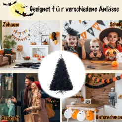 180 cm hoher künstlicher klappbarer Halloween-Weihnachtsbaum PVC Spitzen Schwarz