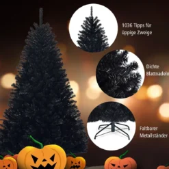 180 cm hoher künstlicher klappbarer Halloween-Weihnachtsbaum PVC Spitzen Schwarz