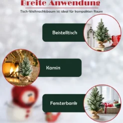 50 cm hoher künstlicher Mini-Weihnachtsbaum Kleiner Weihnachtsbaum für Tisch Grün + Weiß