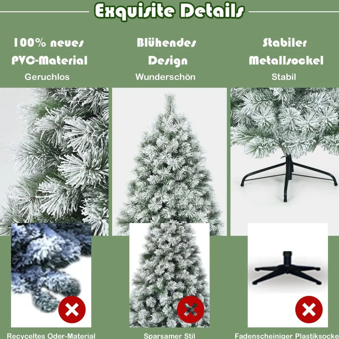 180 cm hoher künstlicher Tannenbaum mit Schnee verschneite Tannennadeln Künstlicher Weihnachtsbaum