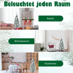 150 cm hoher künstlicher verschneiter Bleistift-Weihnachtsbaum mit weißen Beeren & Weihnachtssternen