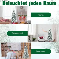 180 cm hoher künstlicher verschneiter Bleistift-Weihnachtsbaum mit weißen Beeren & Weihnachtssternen