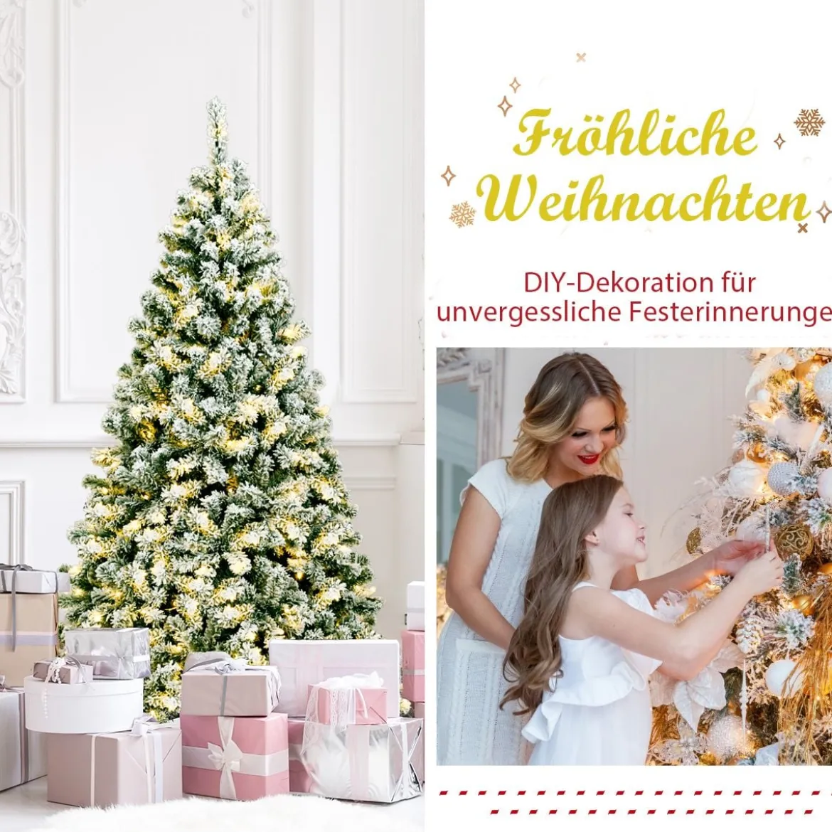 180 cm hoher künstlicher Weihnachtsbaum mit warmen LED-Leuchten Weihnachtsbaum Grün + Weiß
