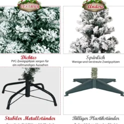 180 cm hoher künstlicher Weihnachtsbaum mit warmen LED-Leuchten Weihnachtsbaum Grün + Weiß