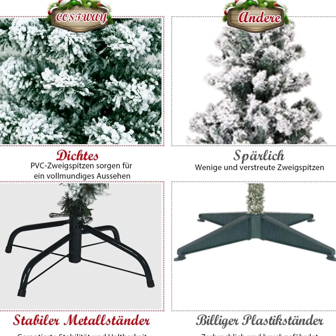 180 cm hoher künstlicher Weihnachtsbaum mit warmen LED-Leuchten Weihnachtsbaum Grün + Weiß