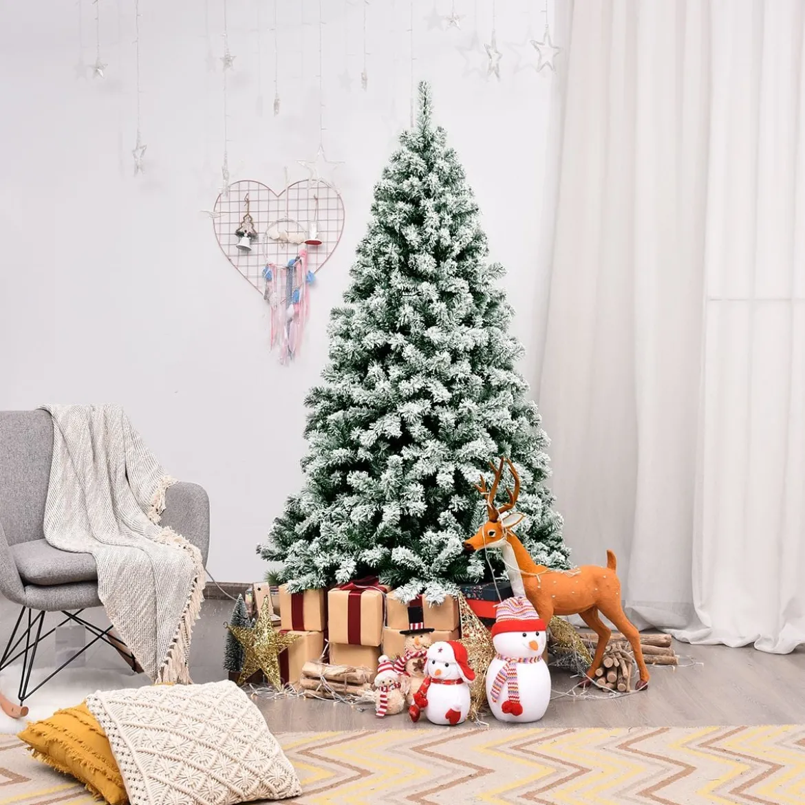 180 cm hoher künstlicher Weihnachtsbaum mit warmen LED-Leuchten Weihnachtsbaum Grün + Weiß
