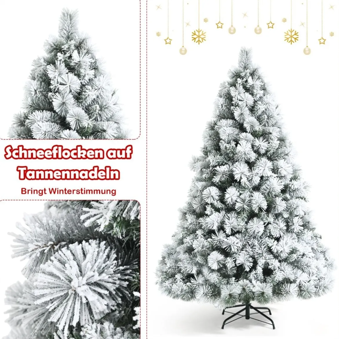 80 cm hoher künstlicher Weihnachtsbaum mit schneebedeckten Zweigen & klappbarem Metallständer