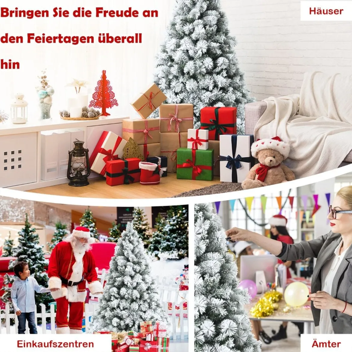 80 cm hoher künstlicher Weihnachtsbaum mit schneebedeckten Zweigen & klappbarem Metallständer