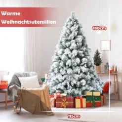 80 cm hoher künstlicher Weihnachtsbaum mit schneebedeckten Zweigen & klappbarem Metallständer