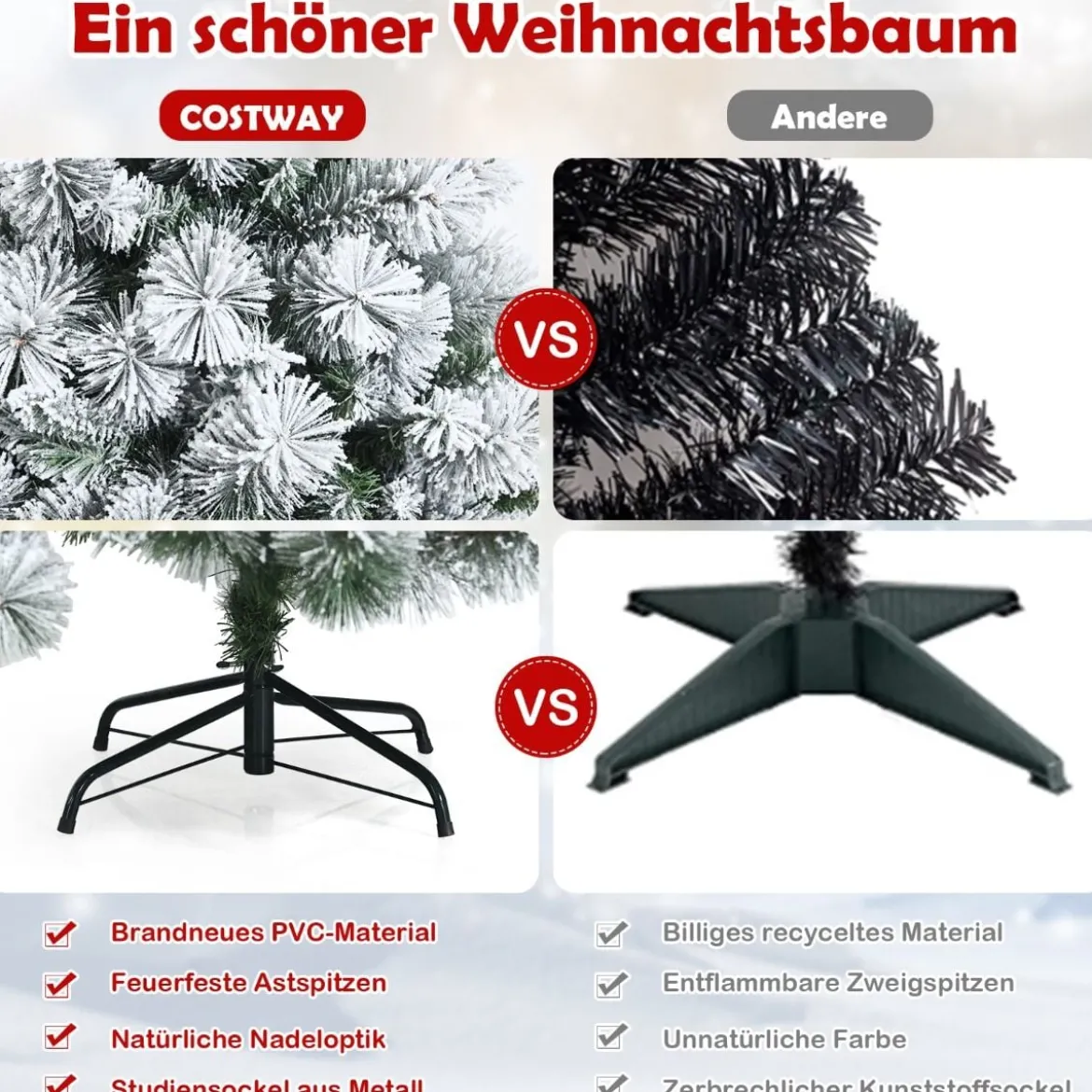 80 cm hoher künstlicher Weihnachtsbaum mit schneebedeckten Zweigen & klappbarem Metallständer