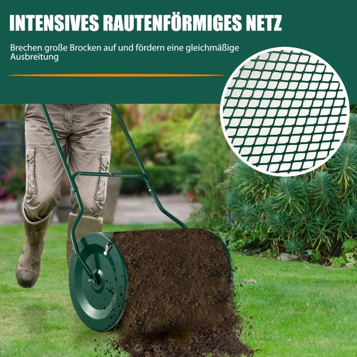 60,5 cm Hoher Kompoststreuer 39 cm Breiter Torfstreuer mit Verbessertem U-förmigen Griff