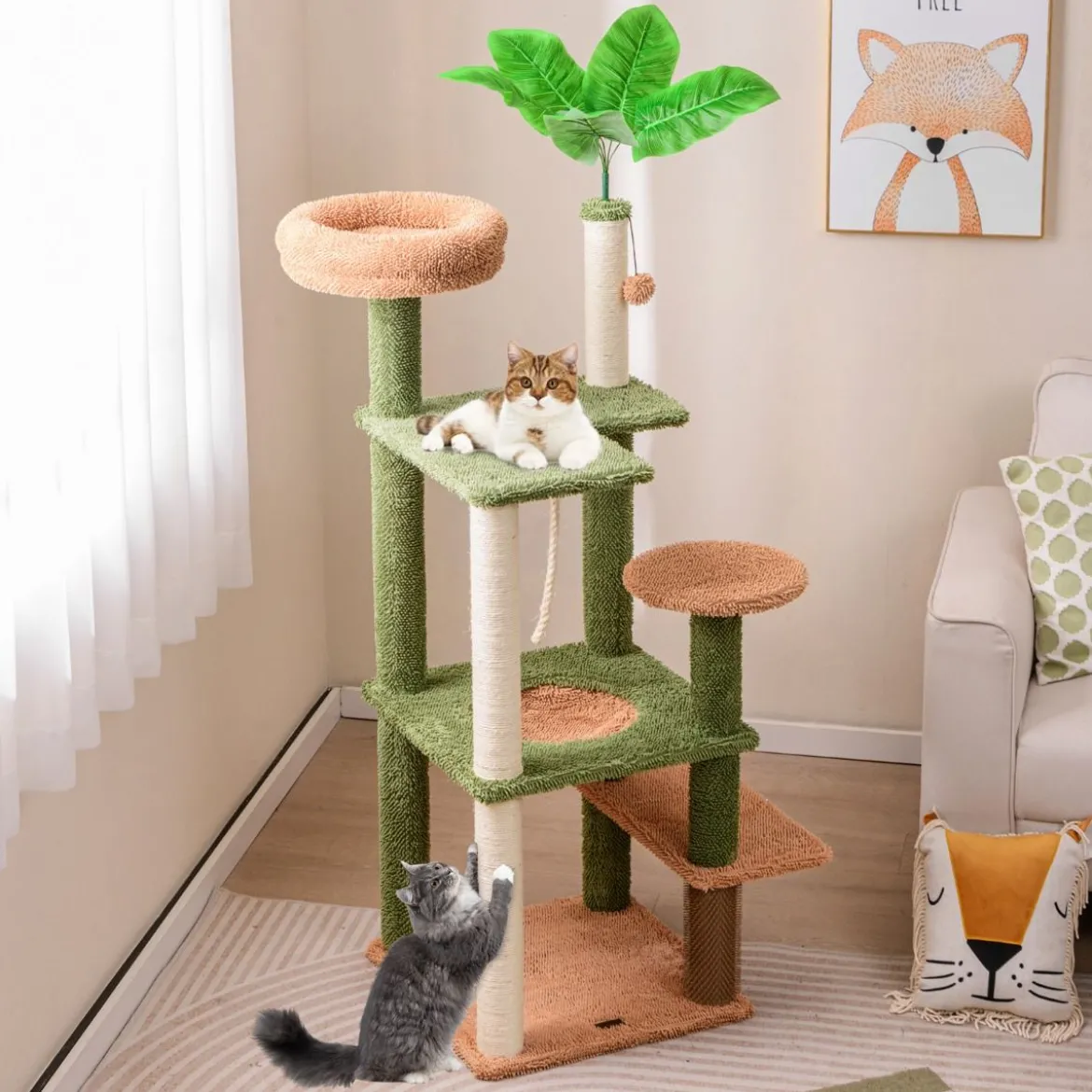 152 cm hoher Kratzbaum für Hauskatzen mehrstöckiger Katzenturm mit Sisalpfosten