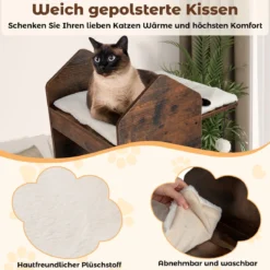 120 cm hoher Kratzbaum Holz Katzenkratzbaum mit Sisal-Kratzpfosten & hängenden Bällen Katzenbaum Rustikales Braun