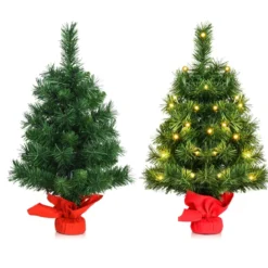 60 cm hoher Mini-Weihnachtsbaum für Tische mit warmweißen LED-Leuchten Grün + Rot
